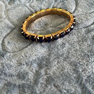 Gold Plated Dark Blue Rhinestone Stretch Bracelet